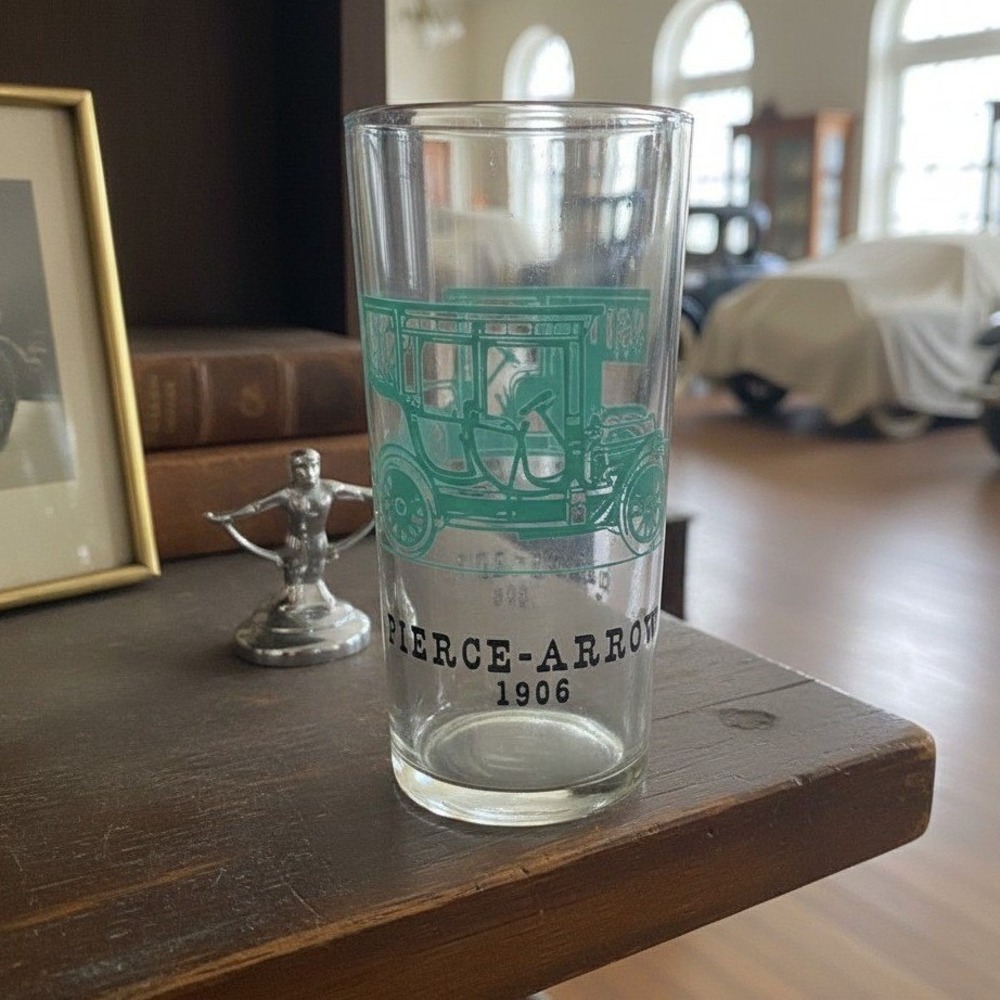 Hazel Atlas Cadillac Glass Tumbler, 1904-1908 Pierce-Arrow Antique Car Motifs